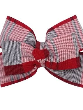 Back to School Uniform Plaid Small Bow with Heart Button Center- Plaid 259